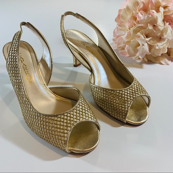 Caparros Shoes - Caparros Gold Fishnet Low Heel Slingback Sz 7.5